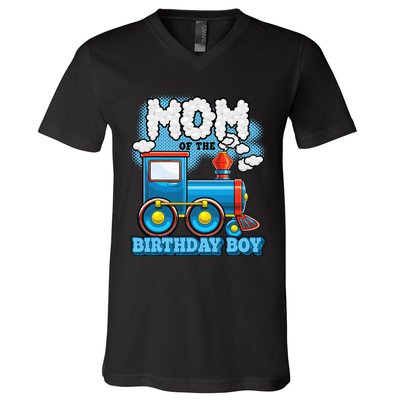 IM Mom Of The Birthday Boy Train Birthday Party Supply V-Neck T-Shirt