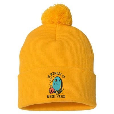 In Memory Of When I Cared Funny RIP Pom Pom 12in Knit Beanie
