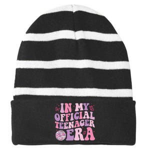 In My Official Nager Era 13th Birthday Version Girls Striped Beanie with Solid Band