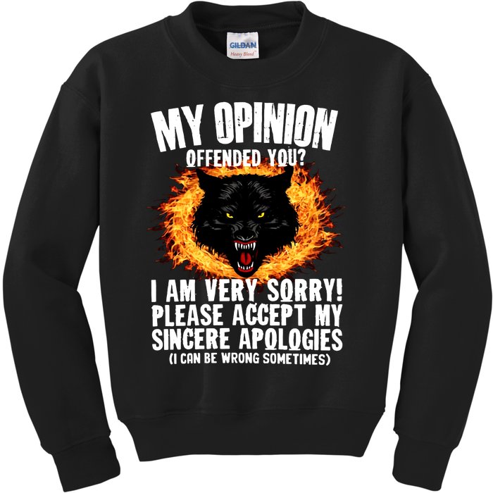 Ironic My Opinion Offended You I Am Very Sorry Funny Offensive Sarcastic Kids Sweatshirt