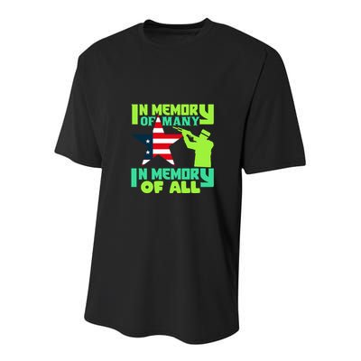 In Memory Of Many In Memory Of All Memorial Day Gift American Flag Youth Performance Sprint T-Shirt