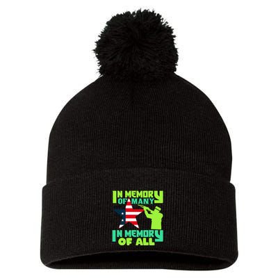 In Memory Of Many In Memory Of All Memorial Day Gift American Flag Pom Pom 12in Knit Beanie