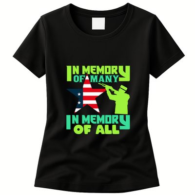 In Memory Of Many In Memory Of All Memorial Day Gift American Flag Womens T-Shirt