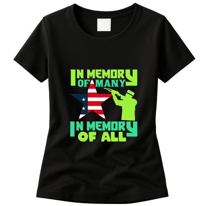In Memory Of Many In Memory Of All Memorial Day Gift American Flag Womens T-Shirt