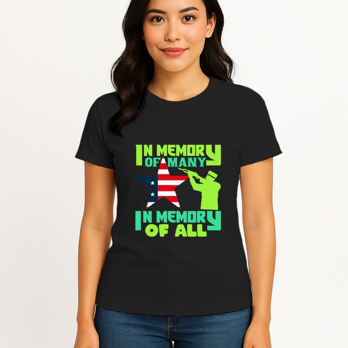 In Memory Of Many In Memory Of All Memorial Day Gift American Flag Womens T-Shirt
