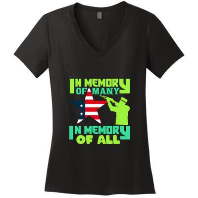 In Memory Of Many In Memory Of All Memorial Day Gift American Flag Women's V-Neck T-Shirt