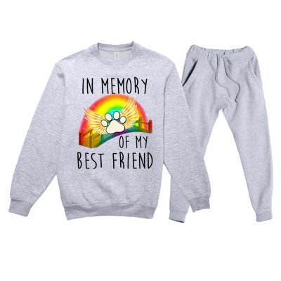 In memory of my best friend pet loss dog cat rainbow quote Premium Crewneck Sweatsuit Set