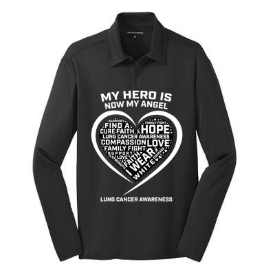 In Memory Of My Hero Is Now My Angel Lung Cancer Awareness Gift Silk Touch Performance Long Sleeve Polo