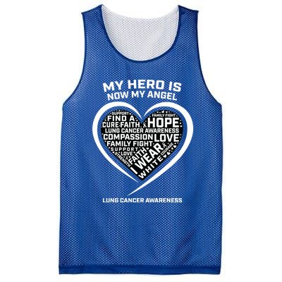 In Memory Of My Hero Is Now My Angel Lung Cancer Awareness Gift Mesh Reversible Basketball Jersey Tank