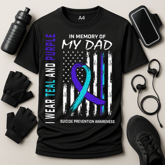 In Memory Of Dad Suicide Awareness Prevention American Flag Cooling Performance Crew T-Shirt