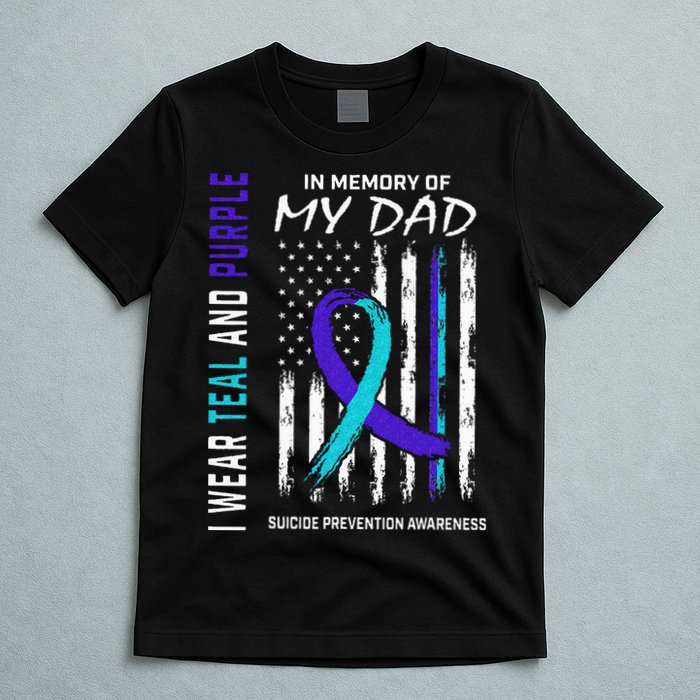 In Memory Of Dad Suicide Awareness Prevention American Flag T-Shirt