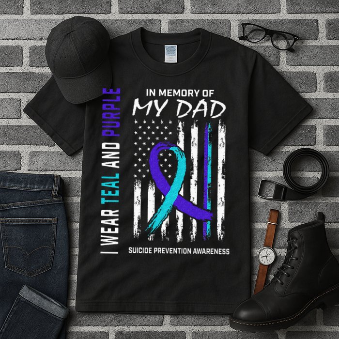 In Memory Of Dad Suicide Awareness Prevention American Flag Tall T-Shirt