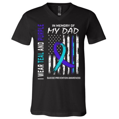 In Memory Of Dad Suicide Awareness Prevention American Flag V-Neck T-Shirt