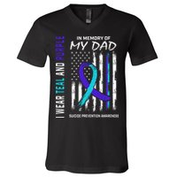 In Memory Of Dad Suicide Awareness Prevention American Flag V-Neck T-Shirt