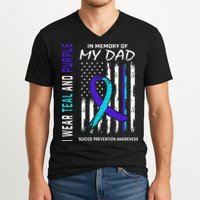 In Memory Of Dad Suicide Awareness Prevention American Flag V-Neck T-Shirt