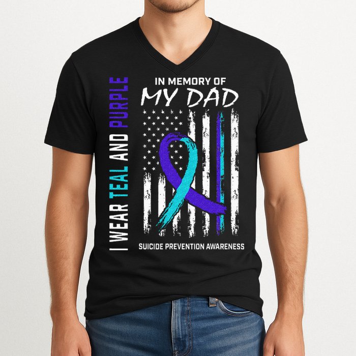 In Memory Of Dad Suicide Awareness Prevention American Flag V-Neck T-Shirt