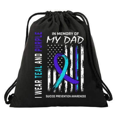 In Memory Of Dad Suicide Awareness Prevention American Flag Drawstring Bag