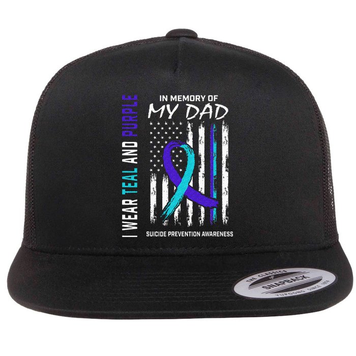 In Memory Of Dad Suicide Awareness Prevention American Flag Flat Bill Trucker Hat