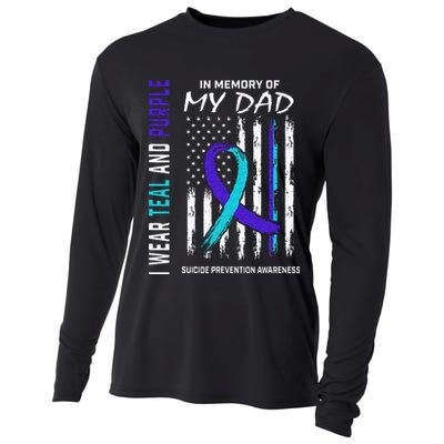In Memory Of Dad Suicide Awareness Prevention American Flag Cooling Performance Long Sleeve Crew