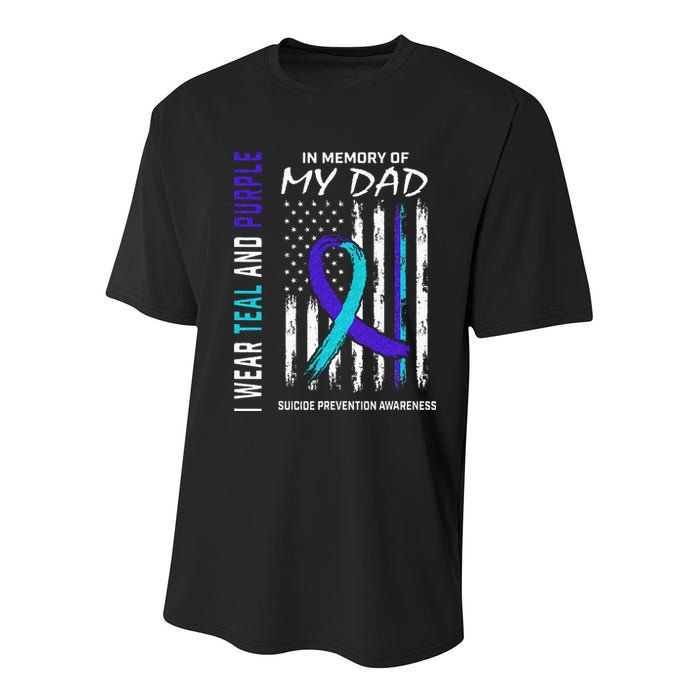 In Memory Of Dad Suicide Awareness Prevention American Flag Youth Performance Sprint T-Shirt