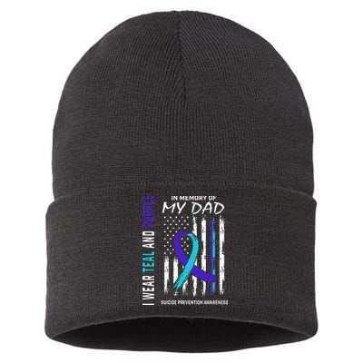 In Memory Of Dad Suicide Awareness Prevention American Flag Sustainable Knit Beanie