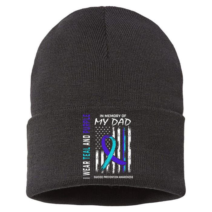In Memory Of Dad Suicide Awareness Prevention American Flag Sustainable Knit Beanie