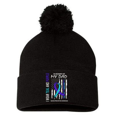 In Memory Of Dad Suicide Awareness Prevention American Flag Pom Pom 12in Knit Beanie