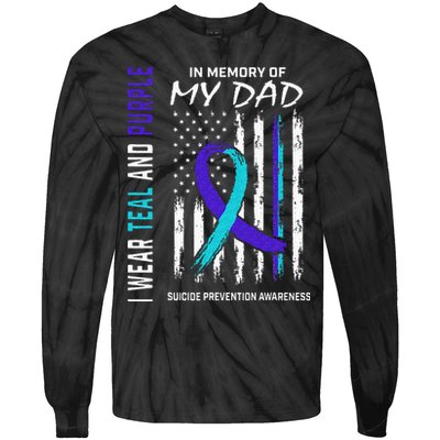 In Memory Of Dad Suicide Awareness Prevention American Flag Tie-Dye Long Sleeve Shirt