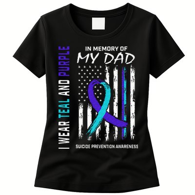 In Memory Of Dad Suicide Awareness Prevention American Flag Womens T-Shirt
