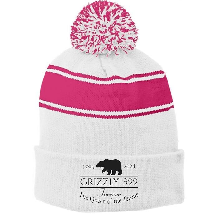 In Memory Of Bear 399 Forever Queen Of The Tetons Stripe Pom Pom Beanie