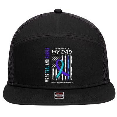 In Memory of Dad Suicide Awareness Prevention American Flag 7 Panel Mesh Trucker Snapback Hat