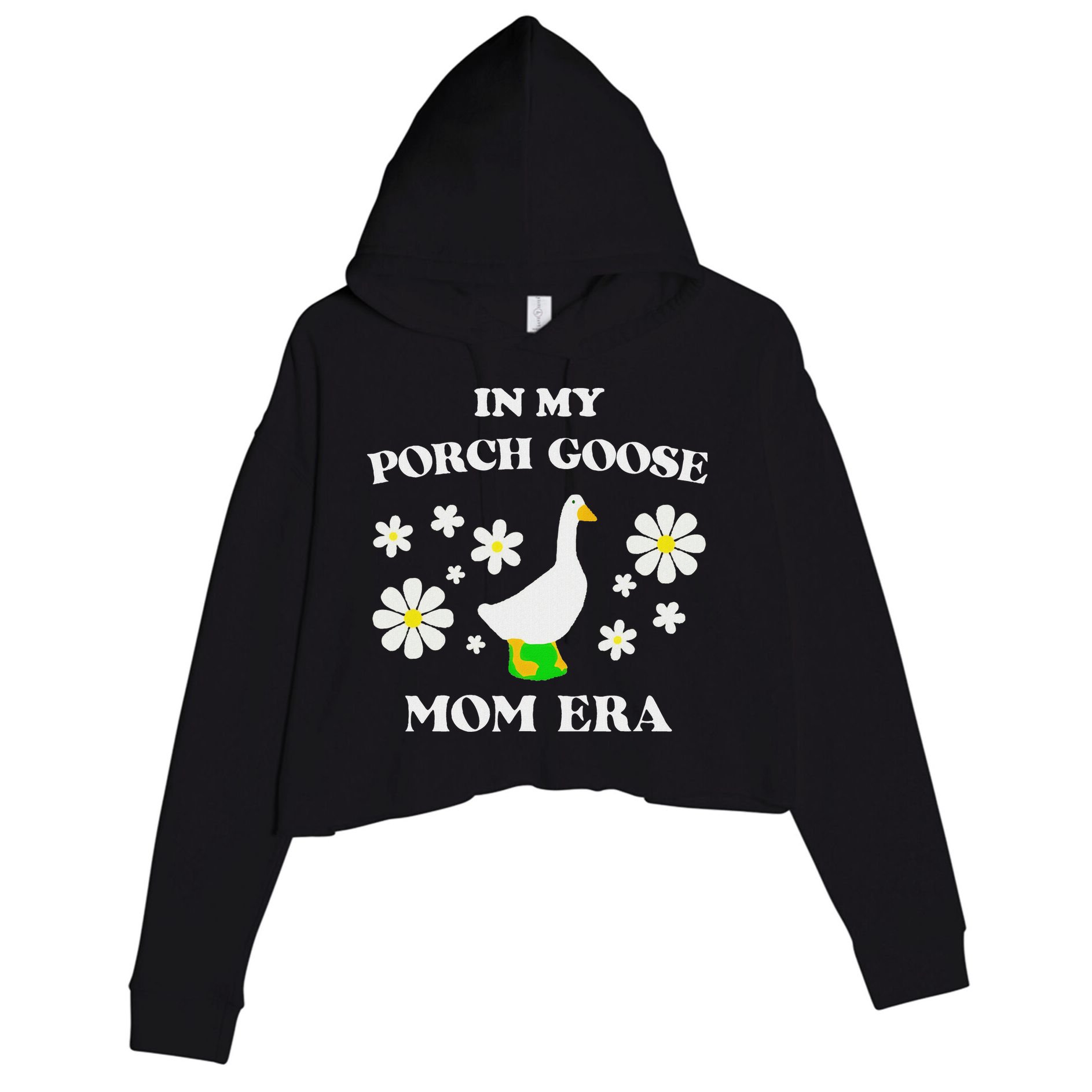 In My Porch Goose Mom Era Goose Clothes Silly Cute Groovy Crop Fleece Hoodie