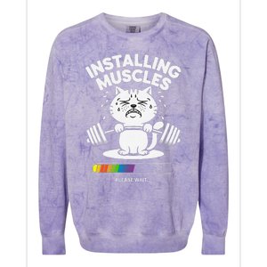 Installing Muscles Please Wait Cat Workout Gym Fitness Colorblast Crewneck Sweatshirt