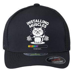 Installing Muscles Please Wait Cat Workout Gym Fitness Flexfit Unipanel Trucker Cap