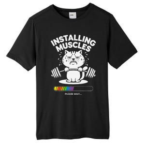 Installing Muscles Please Wait Cat Workout Gym Fitness Tall Fusion ChromaSoft Performance T-Shirt