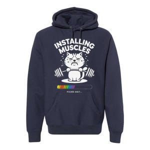 Installing Muscles Please Wait Cat Workout Gym Fitness Premium Hoodie