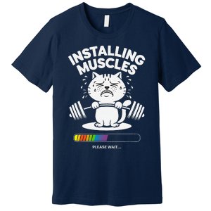 Installing Muscles Please Wait Cat Workout Gym Fitness Premium T-Shirt