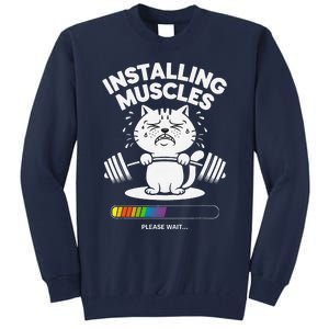 Installing Muscles Please Wait Cat Workout Gym Fitness Tall Sweatshirt