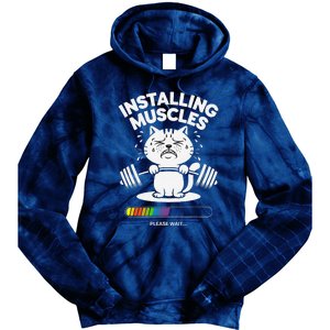 Installing Muscles Please Wait Cat Workout Gym Fitness Tie Dye Hoodie