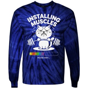 Installing Muscles Please Wait Cat Workout Gym Fitness Tie-Dye Long Sleeve Shirt