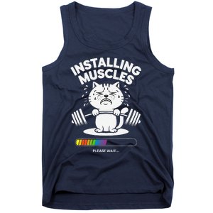 Installing Muscles Please Wait Cat Workout Gym Fitness Tank Top