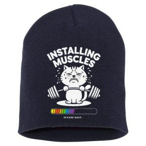 Installing Muscles Please Wait Cat Workout Gym Fitness Short Acrylic Beanie