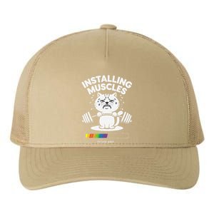 Installing Muscles Please Wait Cat Workout Gym Fitness Yupoong Adult 5-Panel Trucker Hat