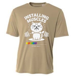 Installing Muscles Please Wait Cat Workout Gym Fitness Cooling Performance Crew T-Shirt