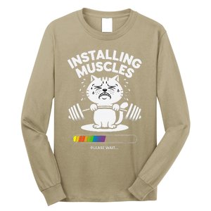 Installing Muscles Please Wait Cat Workout Gym Fitness Long Sleeve Shirt