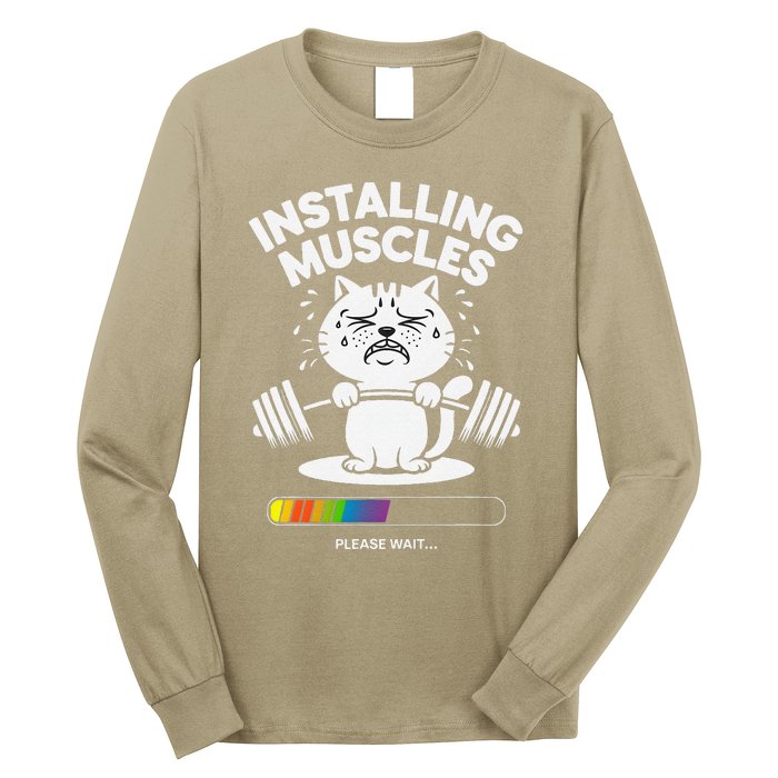 Installing Muscles Please Wait Cat Workout Gym Fitness Long Sleeve Shirt