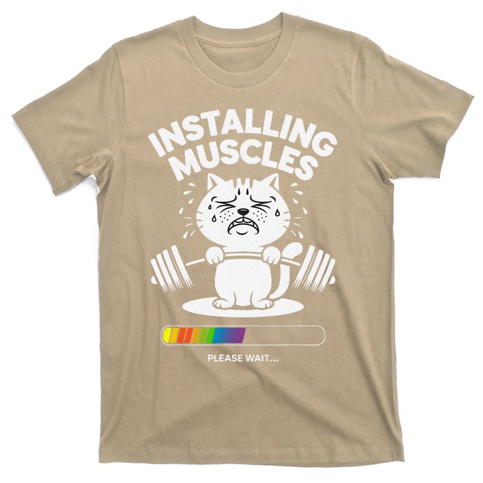 Installing Muscles Please Wait Cat Workout Gym Fitness T-Shirt