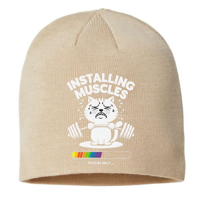 Installing Muscles Please Wait Cat Workout Gym Fitness Sustainable Beanie