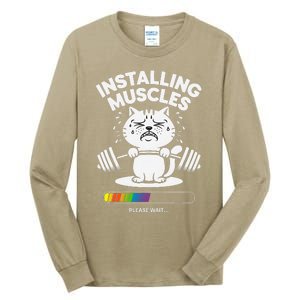 Installing Muscles Please Wait Cat Workout Gym Fitness Tall Long Sleeve T-Shirt