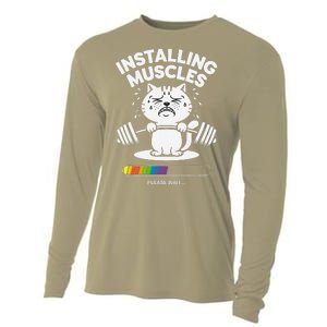 Installing Muscles Please Wait Cat Workout Gym Fitness Cooling Performance Long Sleeve Crew